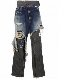 ( New Season ) Maison Mihara Yasuhiro Distressed Panelled Cargo Trousers